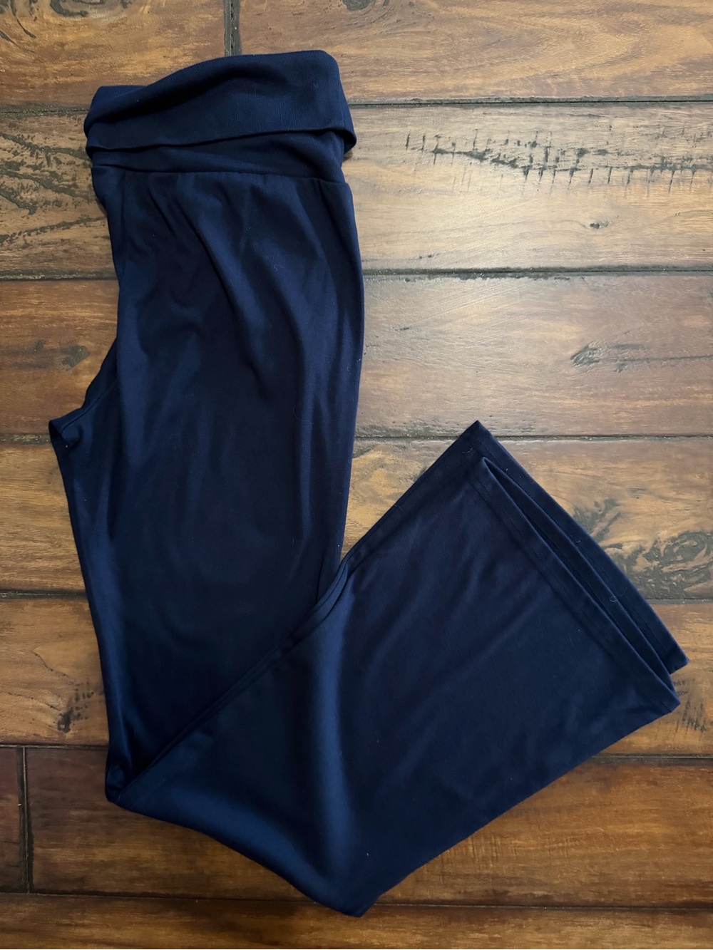 Navy Wide-Leg Yoga  Pants With Fold Over Waistband